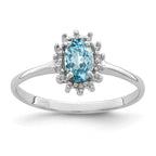 Sterling Silver Rhodium Light Swiss Blue Topaz Diamond Ring