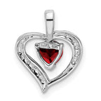 Sterling Silver Rhodium Heart Garnet & Diamond Heart Pendant