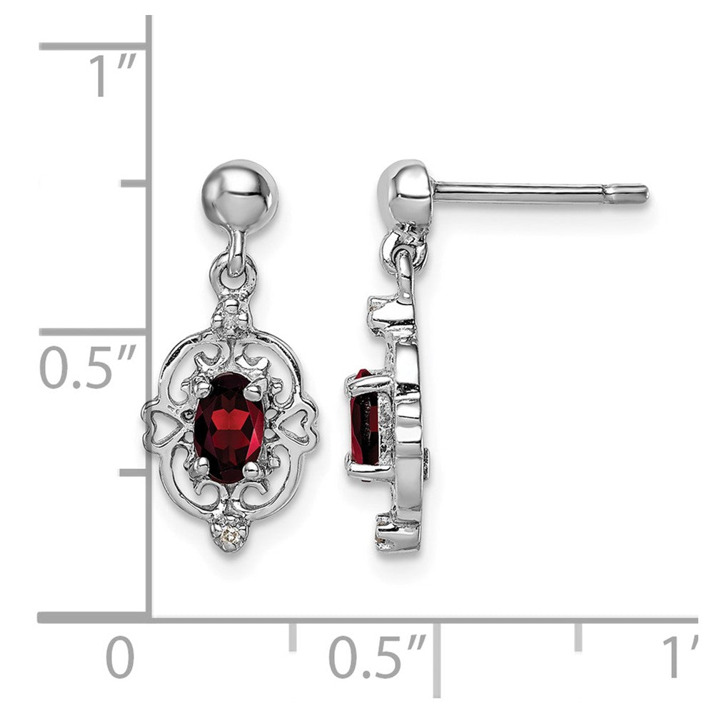 Sterling Silver Rhodium-plated Garnet and Diamond Post Earrings