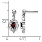 Sterling Silver Rhodium-plated Garnet and Diamond Post Earrings