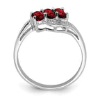 Sterling Silver Rhodium-plated 3 Stone Garnet & Diamond Ring