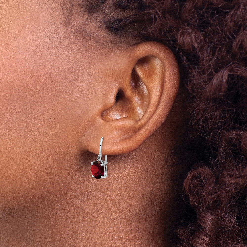 Sterling Silver Rhodium Plated Garnet Wire Earrings