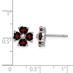 Sterling Silver Rhodium Plated Garnet Flower Post Earrings
