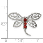 Sterling Silver Rhodium Garnet Dragonfly Chain Slide
