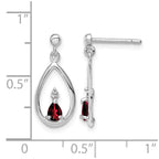 Sterling Silver Rhodium Plated Garnet and Diamond Post Earrings