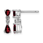 Sterling Silver Rhodium Pear Garnet and Diamond Post Earrings