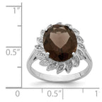 Sterling Silver Rhodium Smoky Quartz & Diamond Ring