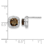 Sterling Silver Rhodium Plated Smoky Quartz and Diamond Post Earrings