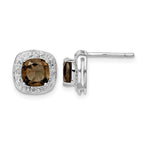 Sterling Silver Rhodium Plated Smoky Quartz and Diamond Post Earrings