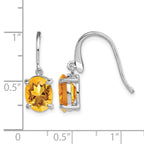 Sterling Silver Rhodium Plated Citrine Wire Earrings