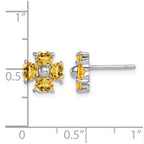 Sterling Silver Rhodium Plated Citrine Flower Post Earrings