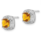 Sterling Silver Rhodium Plated Citrine and Diamond Post Earrings