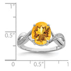 Sterling Silver Rhodium Citrine & Diamond Ring