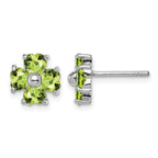 Sterling Silver Rhodium Plated Peridot Flower Post Earrings