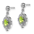 Sterling Silver Rhodium Plated Peridot and Diamond Post Earrings