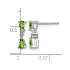 Sterling Silver Rhodium Plated Pear Peridot and Diamond Post Earrings