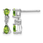 Sterling Silver Rhodium Plated Pear Peridot and Diamond Post Earrings