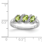 Sterling Silver Rhodium 3 Stone Peridot & Diamond Ring