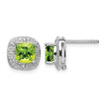 Sterling Silver Rhodium Plated Peridot and Diamond Post Earrings