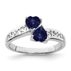 Sterling Silver Rhodium-plated Dark Sapphire Heart Ring