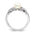 Sterling Silver Rhodium 6mm FW Cultured Button Pearl Ring