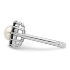 Sterling Silver Rhod 6mm FW Cultured Button Pearl & Sapphire Ring