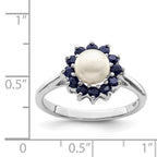 Sterling Silver Rhod 6mm FW Cultured Button Pearl & Sapphire Ring