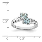Sterling Silver Rhodium Aqua Heart Ring