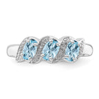Sterling Silver Rhodium Aqua & Diamond Ring