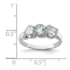 Sterling Silver Rhodium Aqua & Diamond Ring