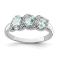 Sterling Silver Rhodium Aqua & Diamond Ring