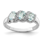 Sterling Silver Rhodium Aqua & Diamond Ring
