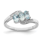 Sterling Silver Rhodium Aqua & Diamond Ring