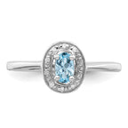Sterling Silver Rhodium Aqua & Diamond Ring