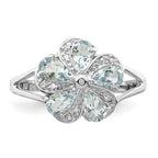 Sterling Silver Rhodium Aquamarine Diamond Ring