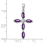 Sterling Silver Rhodium Plated Amethyst Diamond Pendant