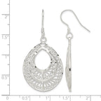 Sterling Silver Polished Textured D/C Filigree Teardrop Dangle Earrings