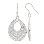 Sterling Silver Polished Textured D/C Filigree Teardrop Dangle Earrings