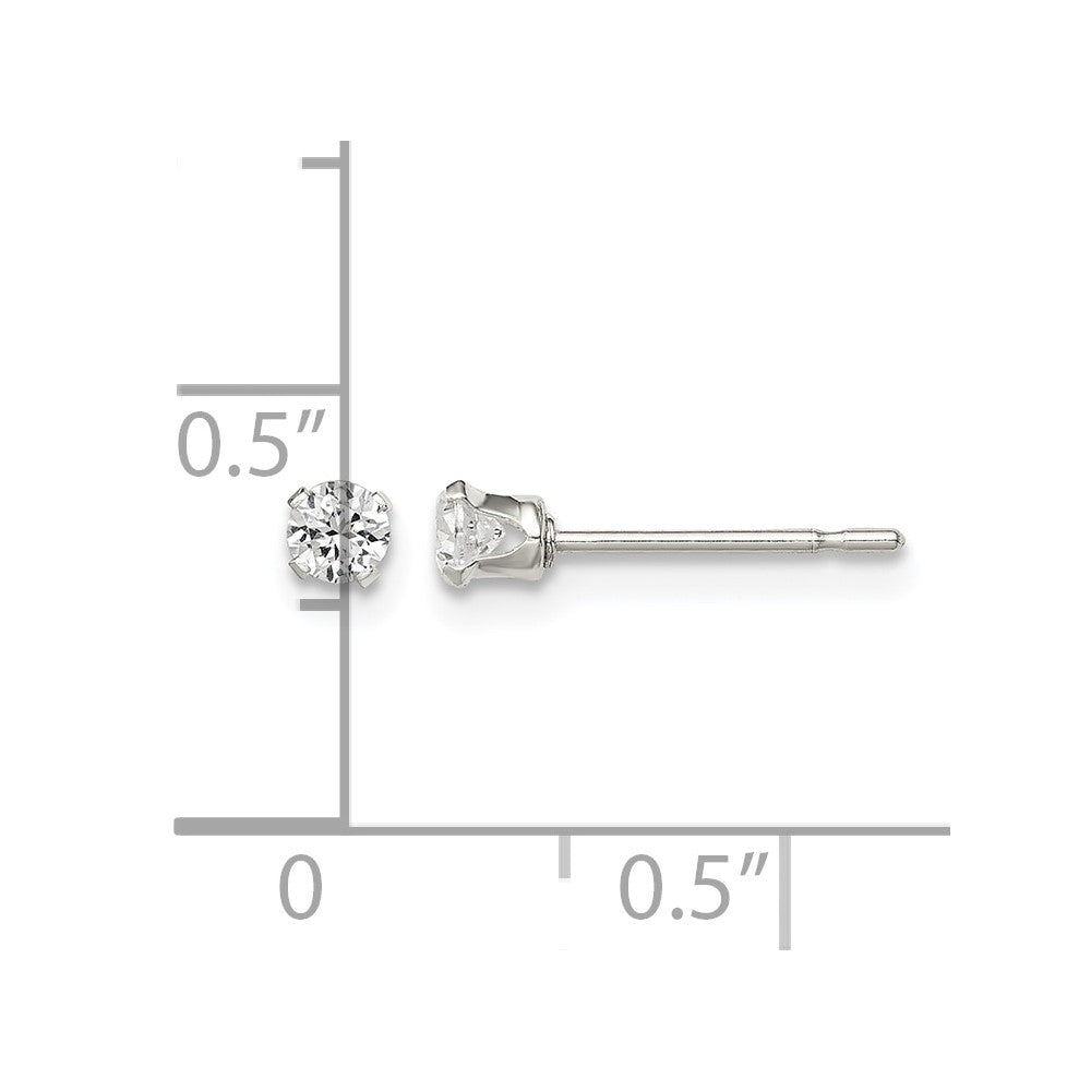 Sterling Silver Polished Children's 3mm Round Snap Set CZ Stud Earrings