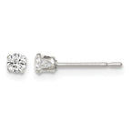 Sterling Silver Polished Children's 3mm Round Snap Set CZ Stud Earrings