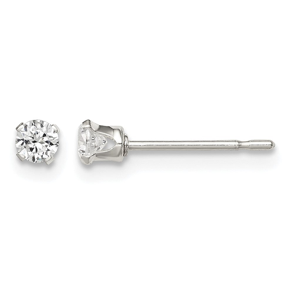Sterling Silver Polished Children's 3mm Round Snap Set CZ Stud Earrings