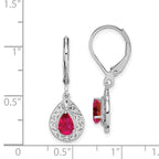 Sterling Silver Rhodium Ruby Teardrop Lever Back Earrings