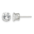 Sterling Silver 7mm Round Snap Set CZ Stud Earrings