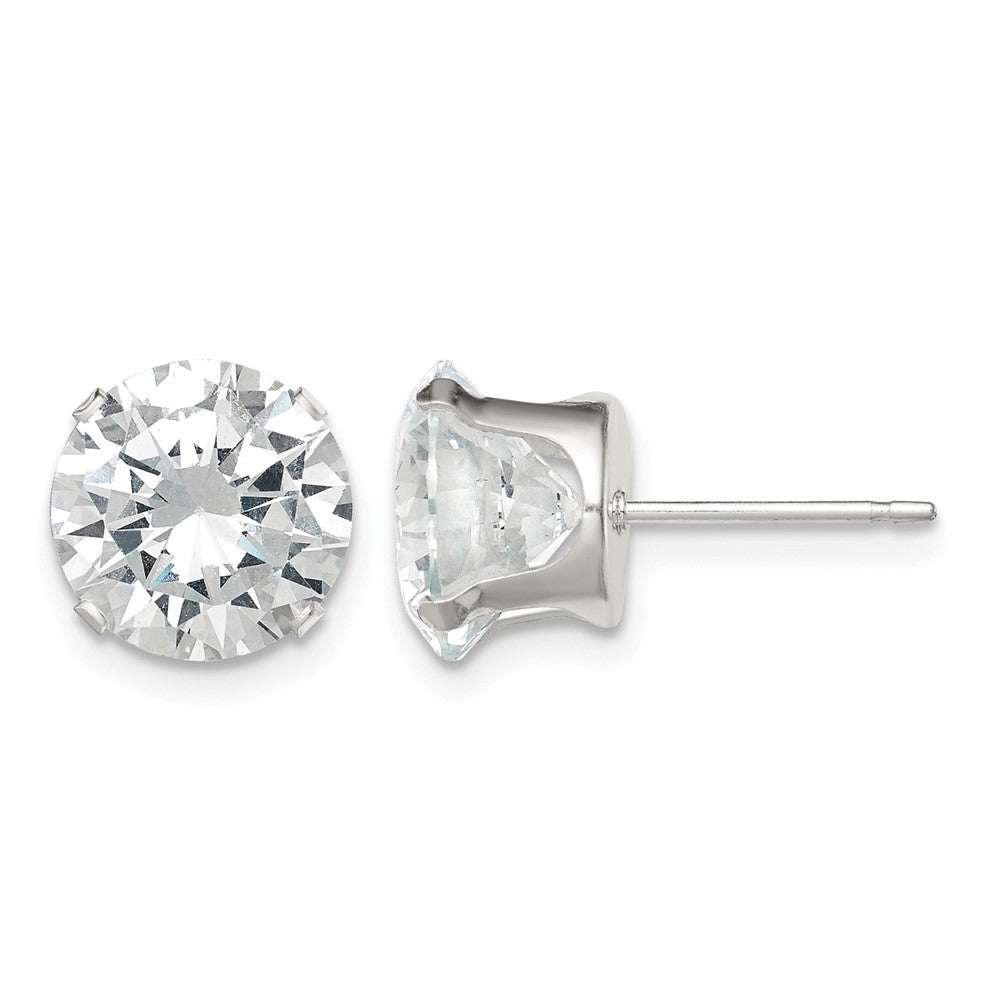 Sterling Silver 9mm Round Snap Set CZ Stud Earrings