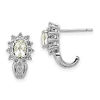 Sterling Silver Diamond & Oval Green Quartz Earrings