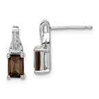 Sterling Silver Rhodium-plated Diamond and Smoky Quartz Earrings