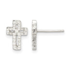 Sterling Silver Polished & Textured Latin Cross Post Earrings