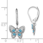Sterling Silver Rhodium-plated Blue Topaz and Diamond Earrings