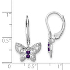 Sterling Silver Rhodium-plated Amethyst and Diamond Butterfly Earrings
