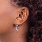 Sterling Silver Rhodium Plated Diamond Star Leverback Earrings